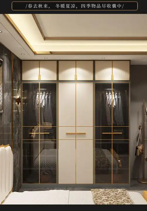 北欧轻奢风衣柜卧室简约现代家用柜子玻璃门合金挂衣杆储物收纳简易