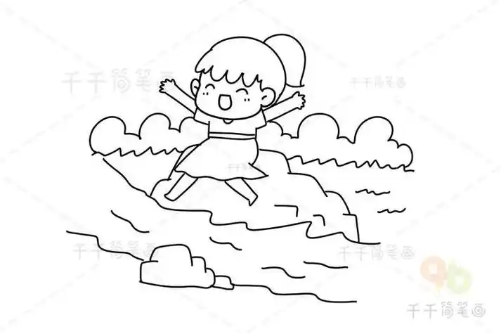 有河流的动漫女孩简笔画