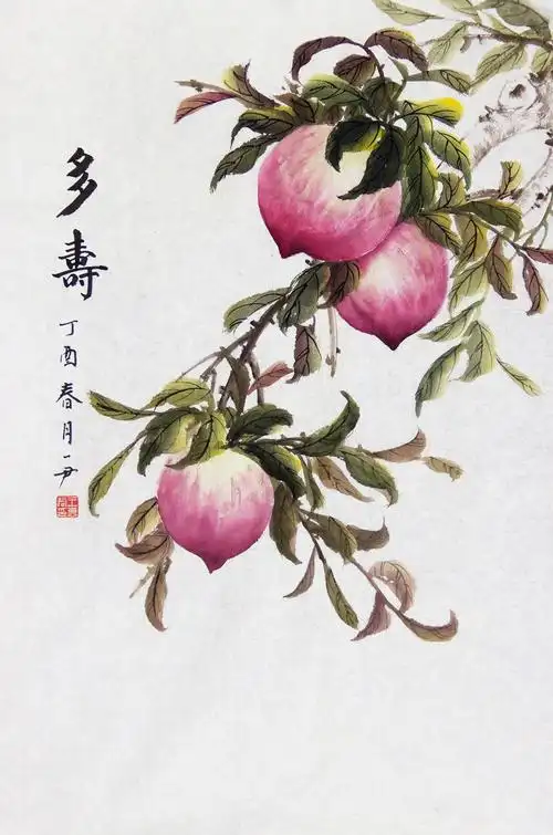 博宝·资讯 | 王惠君国画花鸟作品赏析:吉祥寿桃 ,润泽红艳
