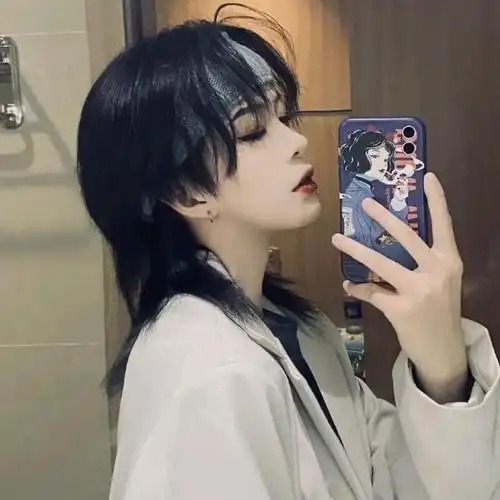 狼尾头假发男短发全头套式日系鲻鱼头男女酷帅气表演武士头假发套