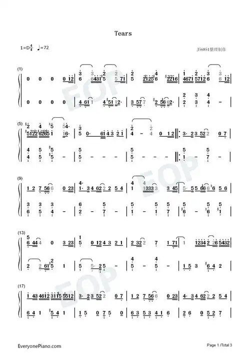 tears-岚双手简谱预览1