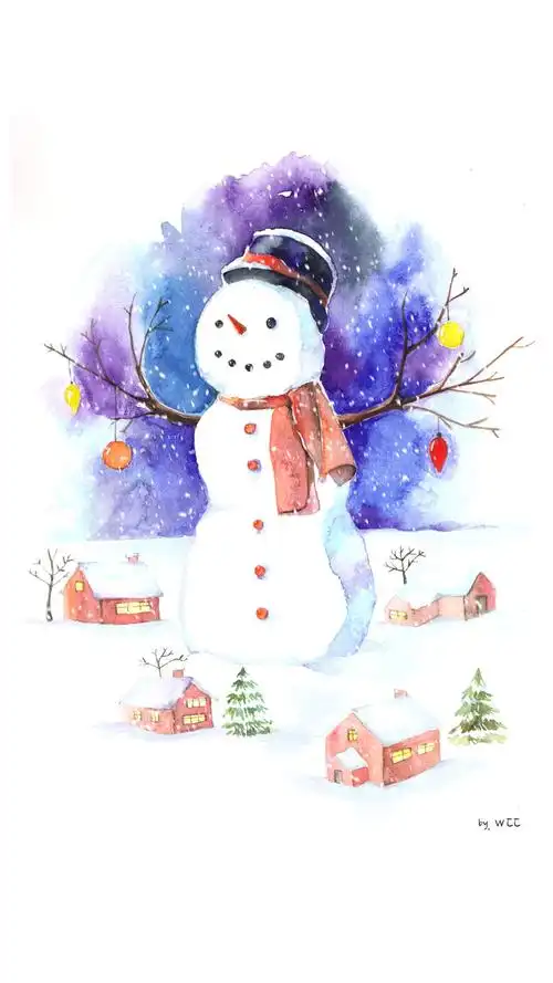 冬天 圣诞 雪人插画 line 换不完的手机壁纸.