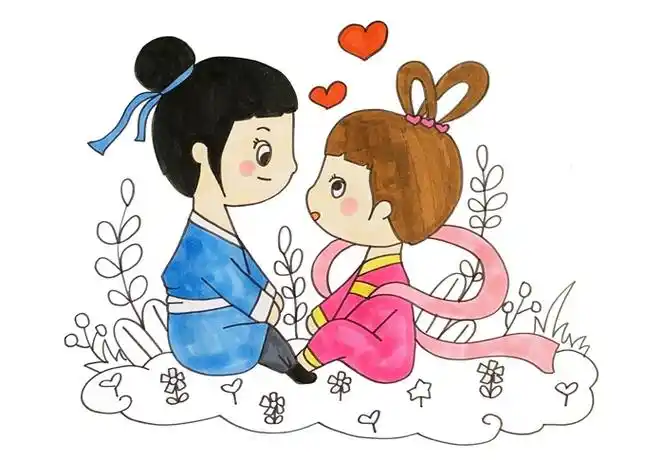 七夕节牛郎织女相爱简笔画