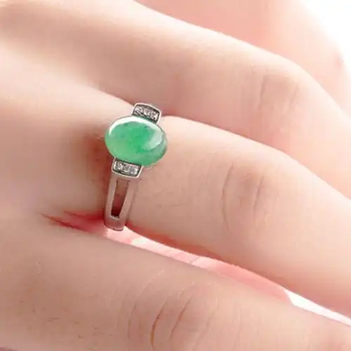 玉涧琳 925银镶玉翡翠戒指女款天然a货冰种戒指附证包邮