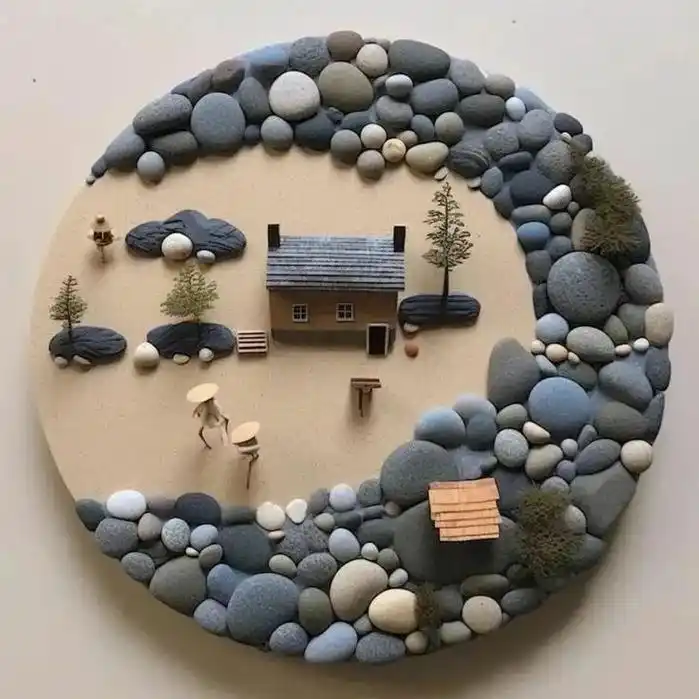 简简单单的拼贴就很好看了.分享一组治愈系的石头画 #石头画 - 抖音