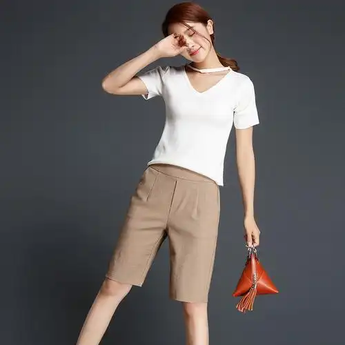 五分短裤女夏2018新款高腰马裤直筒西装裤中裤棉麻薄款5分女裤潮