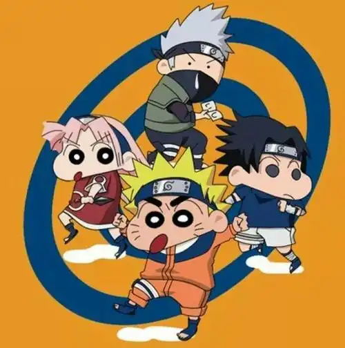 绘师「燕儿的泰迪叫美美」把这两部超人气作品做了结合,就像蜡笔小新