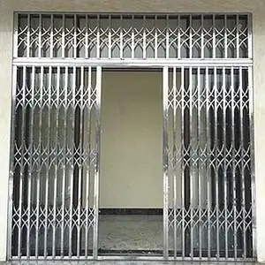 折叠不锈钢拉闸门白色楼梯防盗门佛山电梯安全门防盗窗自动推拉窗