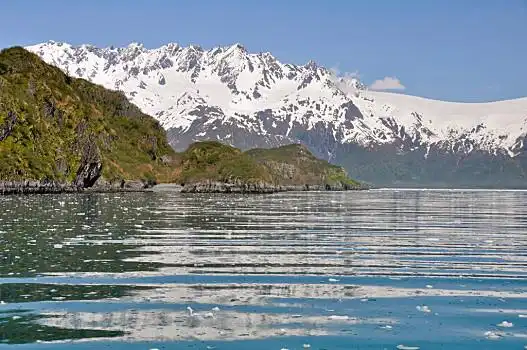 河,西南方,阿拉斯加漂亮,风景,蓝色,海湾,荒芜,山脉,融化,雪,背景,生
