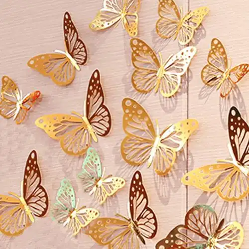 智贝主图_1批发12只装纸质金色3d立体镂空仿真蝴蝶墙贴婚