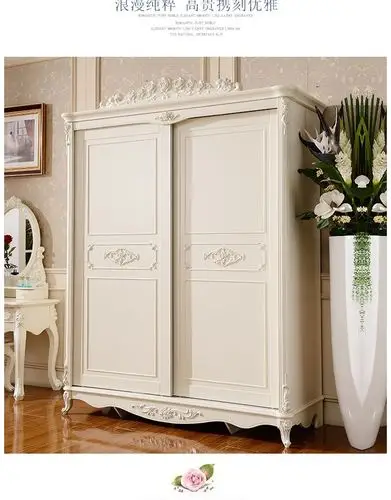 欧式推拉门衣柜法式趟门滑移门衣橱卧室实木大储物柜简约现代烤漆_7折