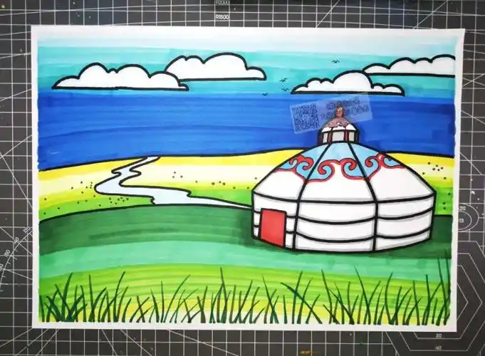 草原上的蒙古包儿童绘画教程