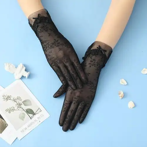 祥世恒吉蕾丝防晒手套女户外冰丝棉触屏手套薄透气开车中长款骑行手套