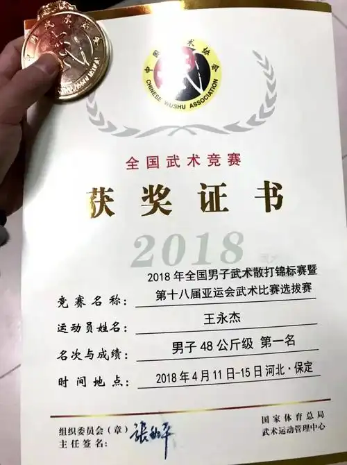 喜报:王永杰在2018年全国男子武术散打锦标赛再获金牌