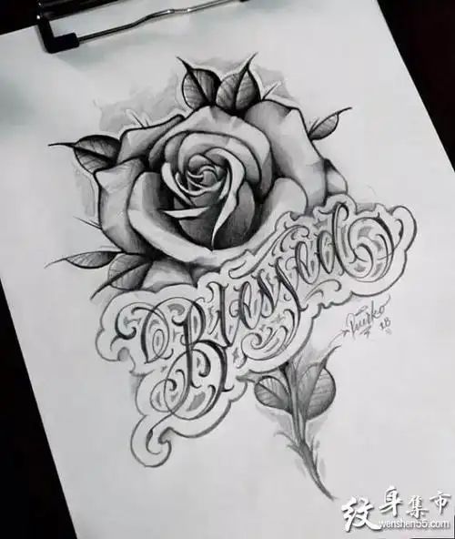 黑灰玫瑰纹身,黑灰玫瑰纹身手稿,黑灰玫瑰纹身手稿图案