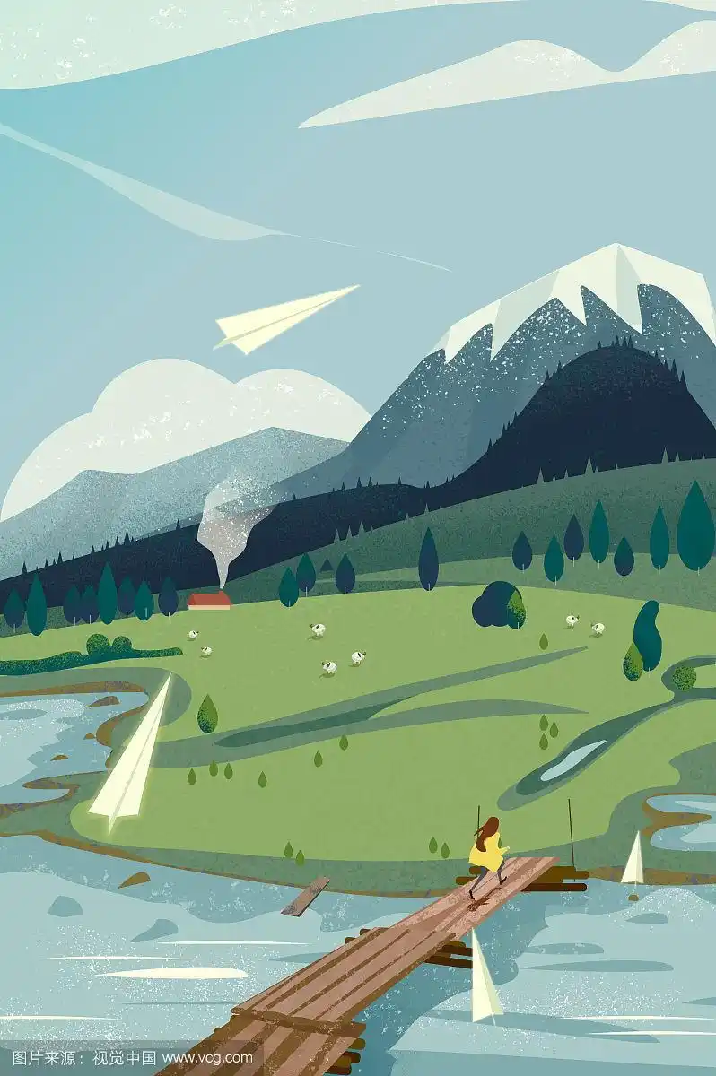 旅游度假风大自然治愈系插画
