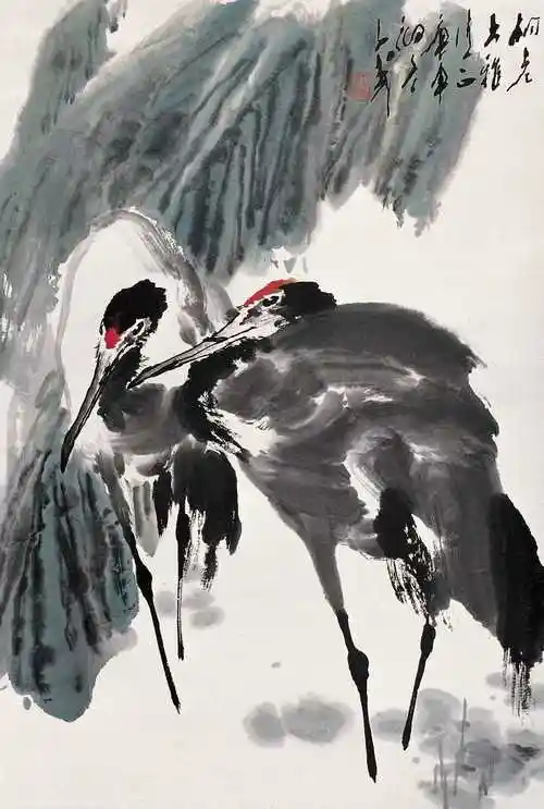 王子武双鹤立轴