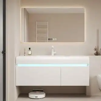 京舰 新款肤感一体盆洗脸盆柜卫浴室柜组合池 90智能方镜/肤感一体盆