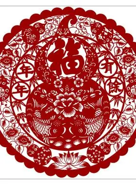春节窗花福字纯手工剪纸图案素材黑白打印稿 手工刻纸专用复印稿