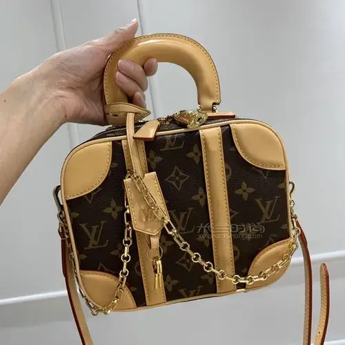 lv路易威登19年新款经典老花方型拼色斜挎手提包 luggage老花帆布复古