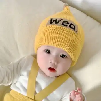 婴儿帽0-6个月可调节秋冬婴幼儿男童女宝宝毛线帽可爱超萌冬季针织帽