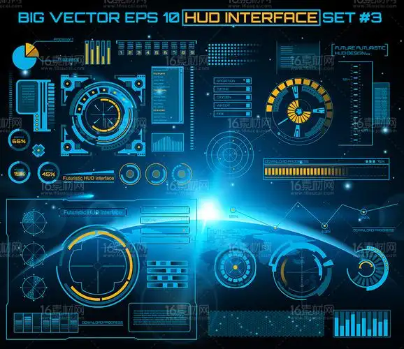 抽象蓝色虚拟触摸屏hud界面设计矢量素材 - 素材中国16素材网