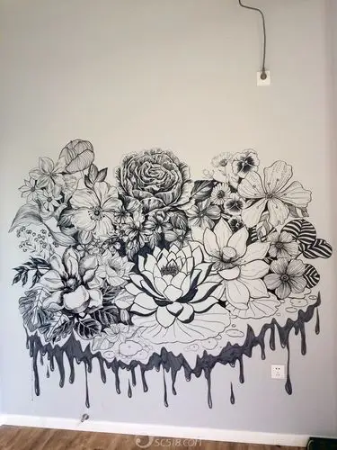 黑白墙绘装饰画