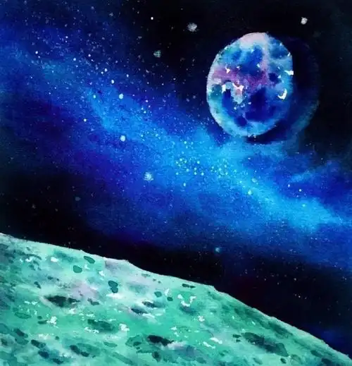 三分钟学画水彩星球在茫茫黑暗宇宙之中的光亮