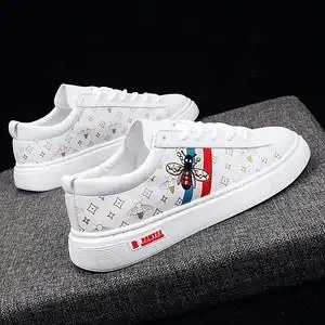 代购 专柜同款supreme小白鞋男蜜蜂印花休闲鞋青年内增高运动板鞋