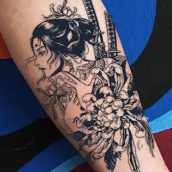 纹身贴花臂【纹身男女】浮世绘日式艺姬哑光草本果汁纹身贴花臂 男女