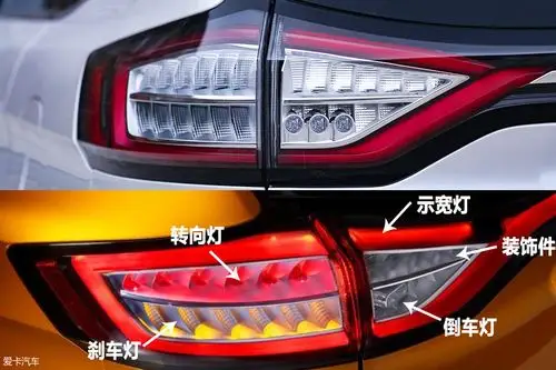 此车的双色尾灯是尾部的一大亮点设计,整体造型非常流畅,它的外圈为