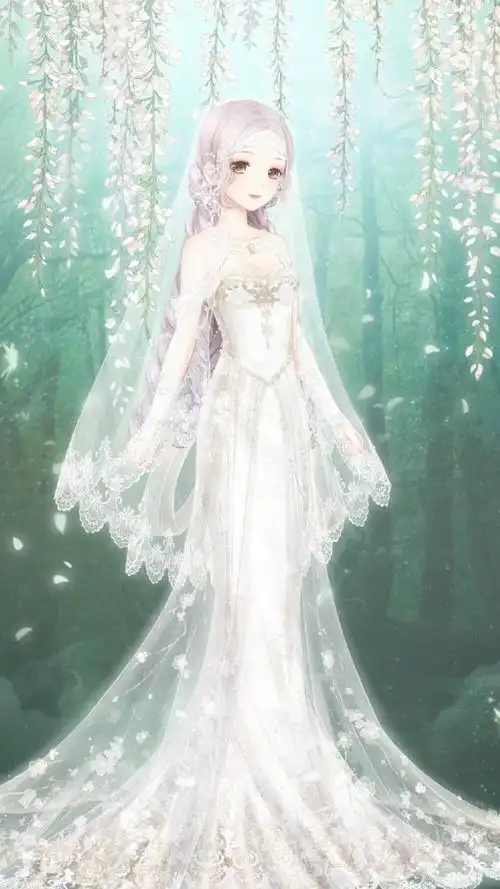 可爱简单插画手绘萌物小清新婚纱闺蜜壁纸平铺卡通手机壁纸7863