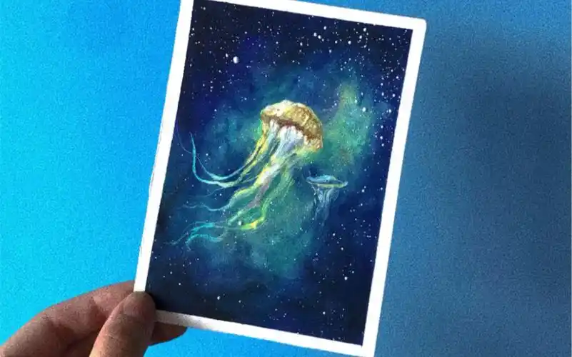 油画棒|星空下的水母 梦幻星空油画棒画视频教程 只需几个基础色就能