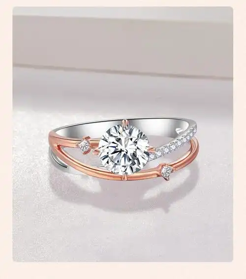 【中国黄金】钻戒18k金女分色流光钻石戒指四爪经典时尚独特求婚订婚