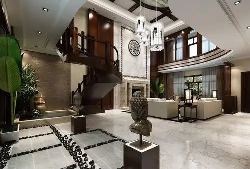 中式别墅挑空客厅装修效果图