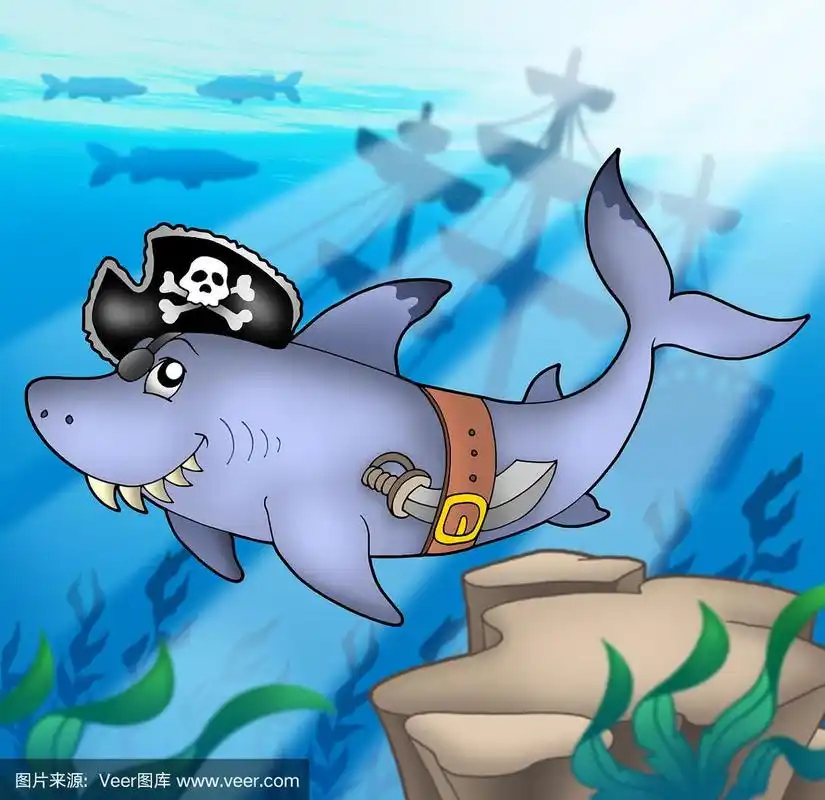鲨鱼,卡通,海盗,马刀,鳃