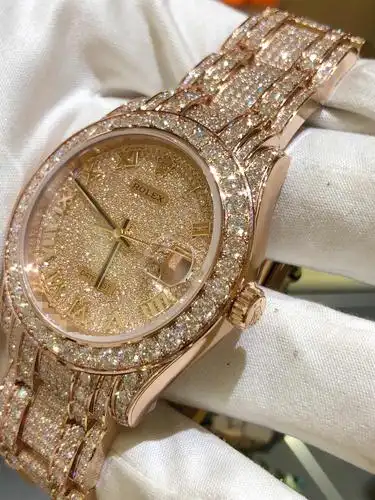 全新rolex 劳力士 pearlmaster 18k玫瑰金镶钻 金色 自动机芯 86405
