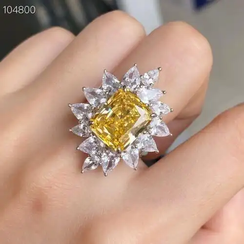 12克拉雷迪恩切割冰花黄钻纯银高碳钻戒指马眼钻戒母亲节礼物