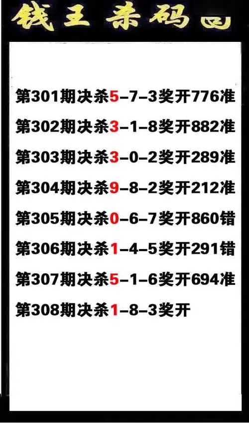 3d308期钱王杀码图