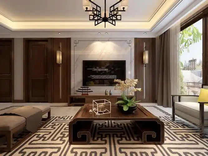 中式风格120平米三居室装修效果图