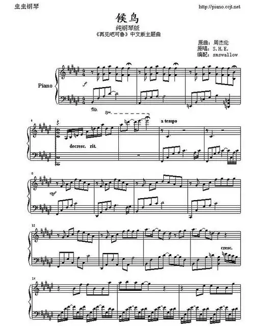 《候鸟》钢琴谱