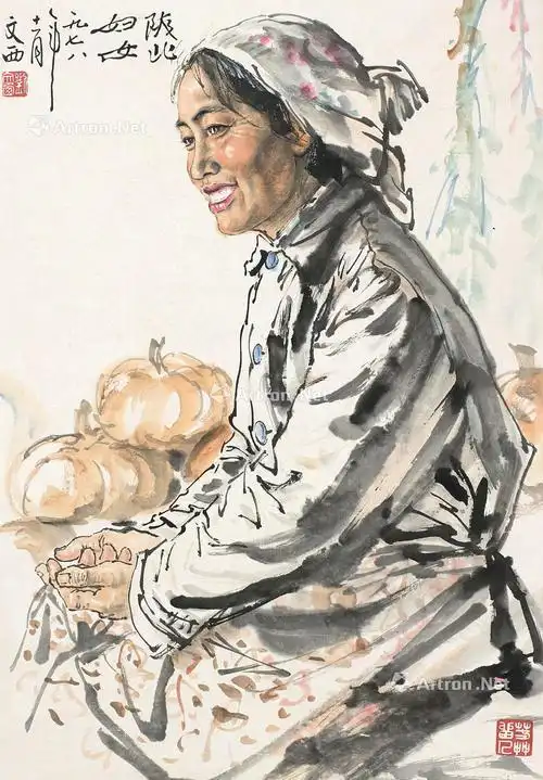 0833 1978年作 陕北妇女 立轴 设色纸本