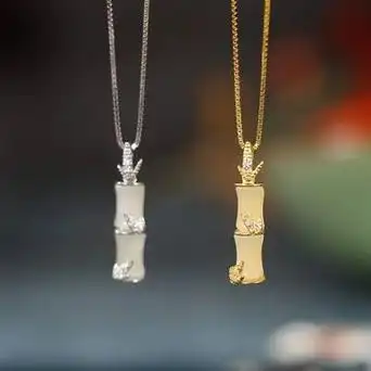 竹子项链女网红ins猫眼石冷轻奢小众锁骨链简约玉髓竹节吊坠-阿里巴巴