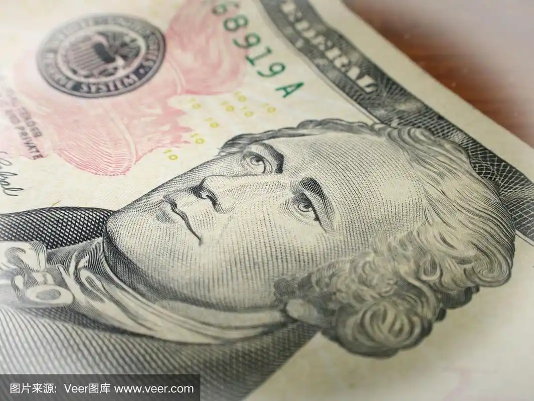 美国十美元钞票接近高品质与白色框架