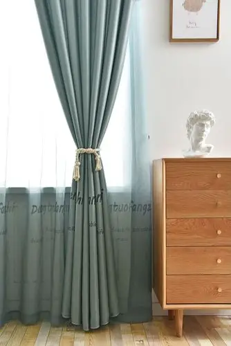 北欧ins现代简约风格英文字母灰墨绿色成品客厅飘窗遮光窗帘布