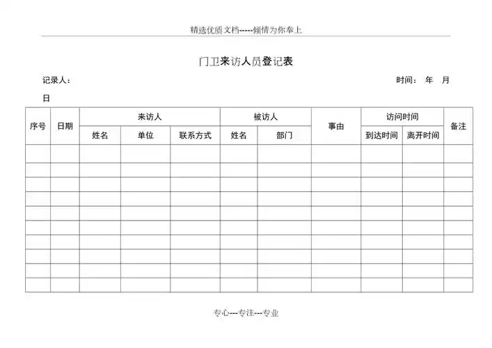 门卫来访人员登记表共2页