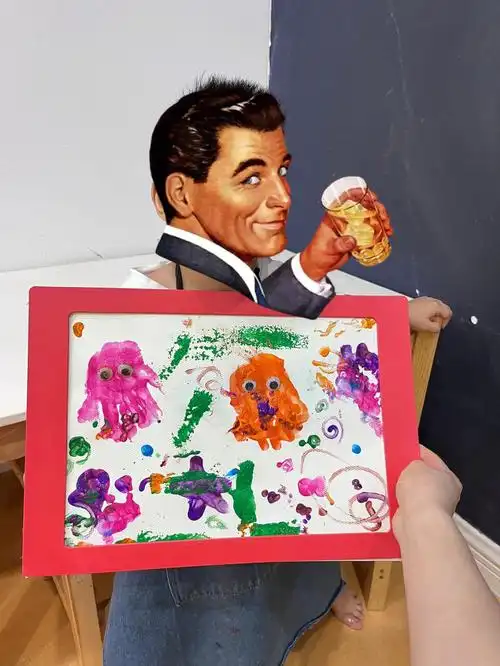 涂鸦期之棉签画手掌拓印画吹风机画