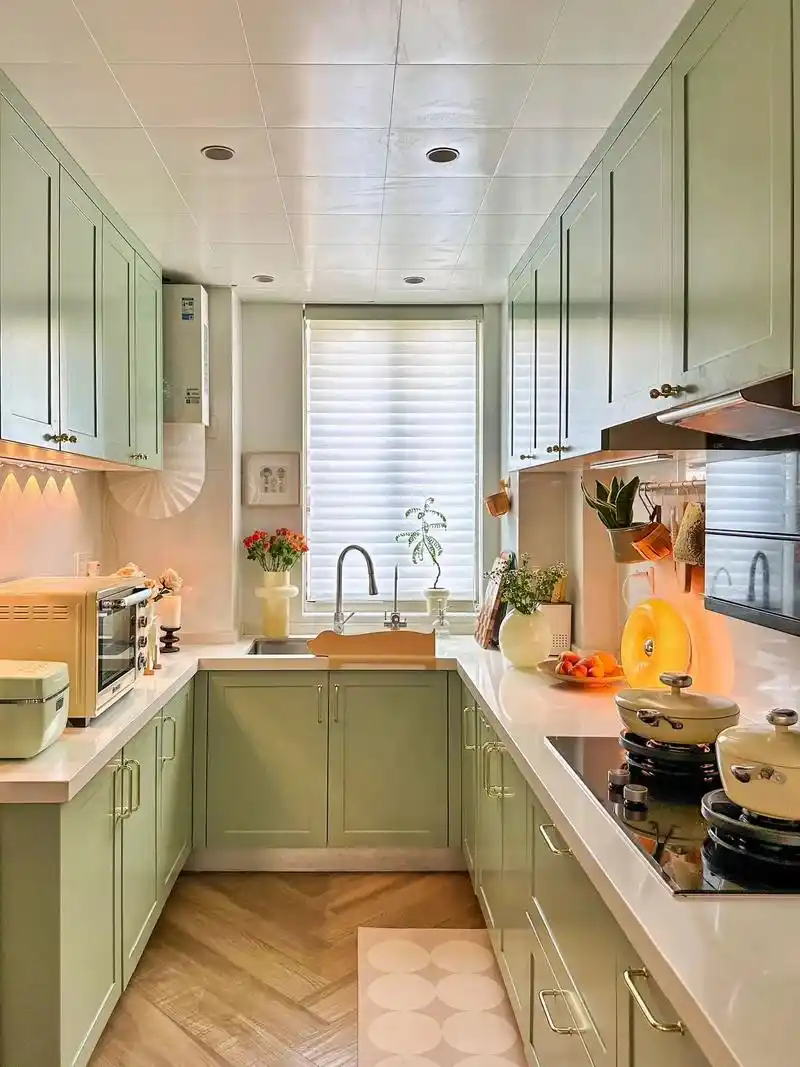 绿色小清新厨房(附橱柜图纸)95厨房面积: 长3.7x宽2m - 抖音