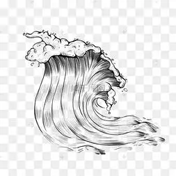 素描风格复古动态冲击海浪浪花
