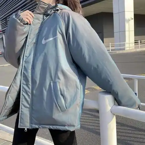 爆款19snike耐克渐变亮面反光情侣棉服最新科